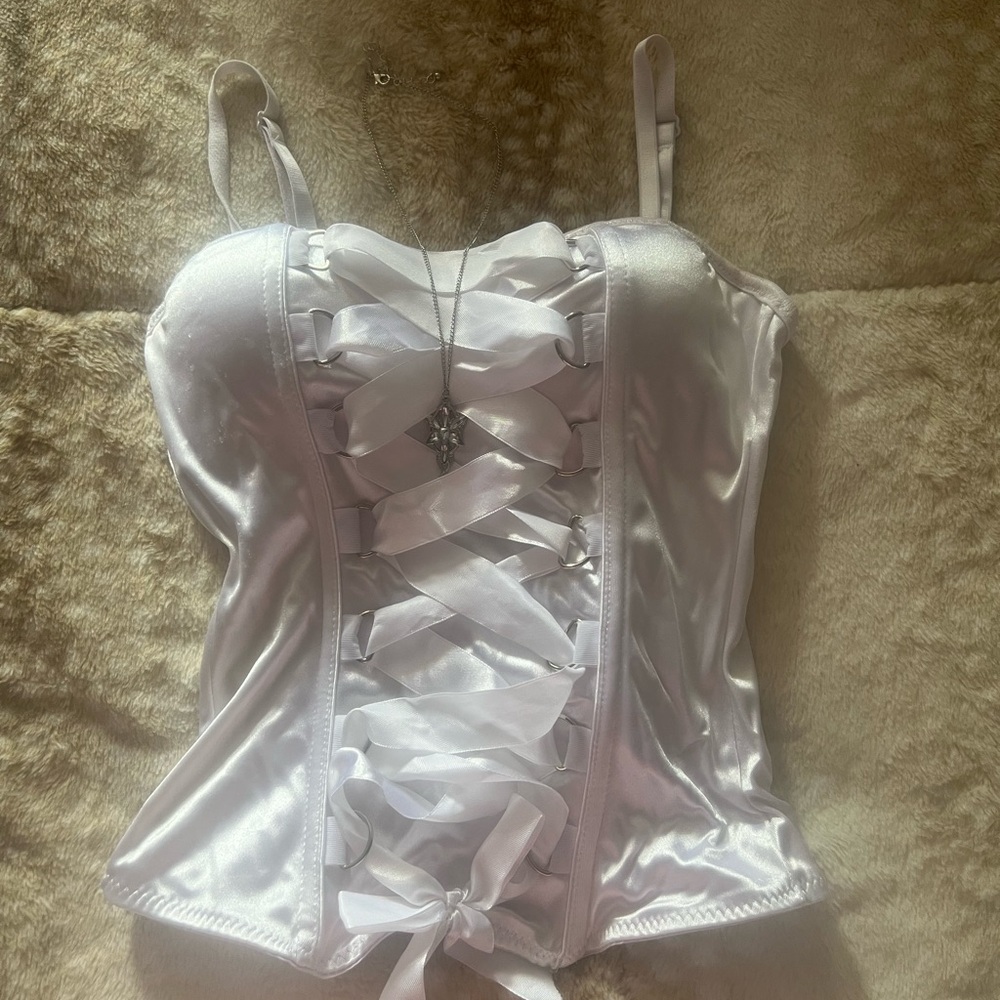 Satin Corset Top with Ribbon Detail